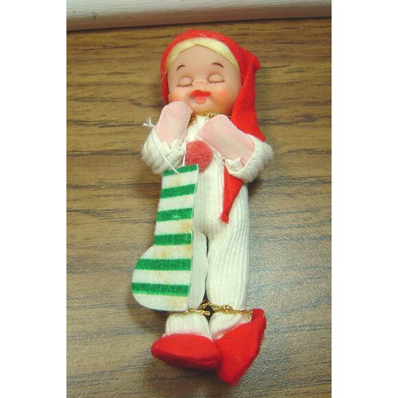 JESTIA T.K.R. SLEEPY CHILD WITH STOCKING FABRIC FIGURINE--JAPAN + ELF - Picture 5 of 7